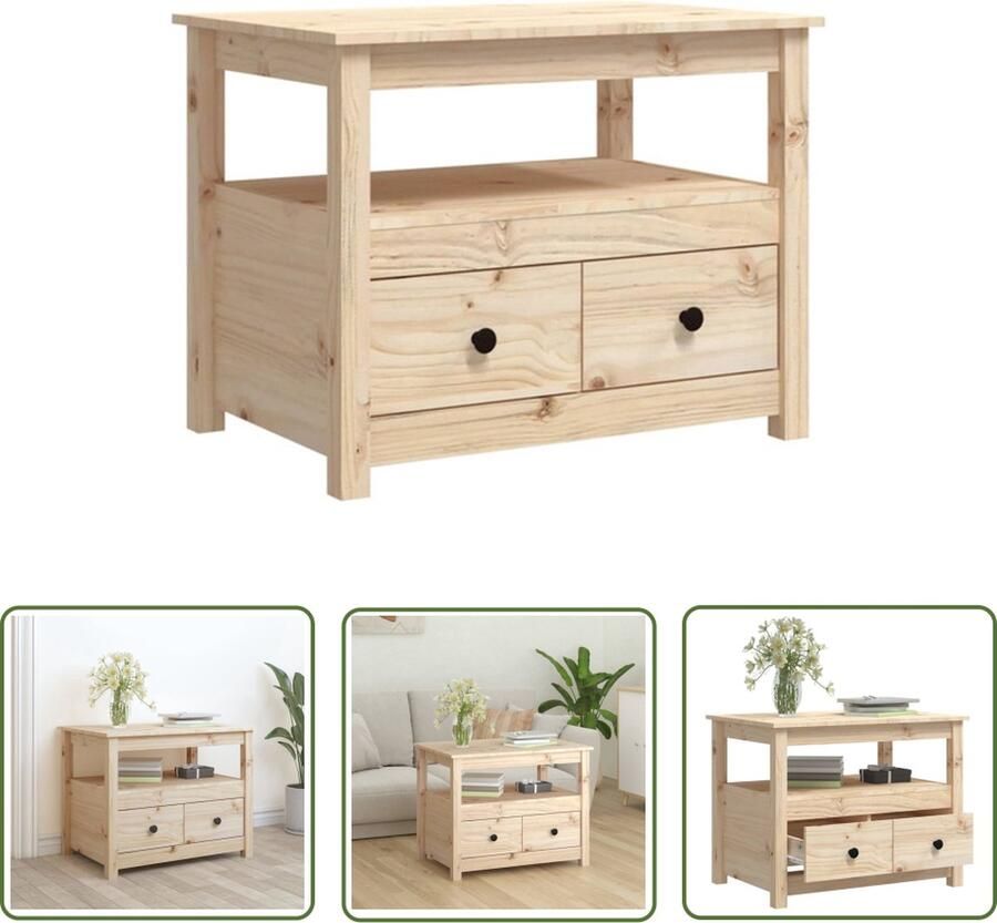 The Living Store salontafel Massief grenenhout salontafel 71x49x55cm Salontafel Houten Salontafel Grenenhouten Salontafel Vintage Salontafel Industriële Salontafel - Foto 2