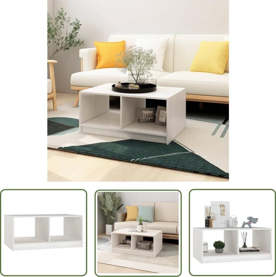 The Living Store Banktafel Houten Grenenhout Wit 75 x 50 x 33.5 cm Salontafel Houten Salontafel Grenenhout Salontafel Witte Salontafel Met Opbergvak - Foto 2