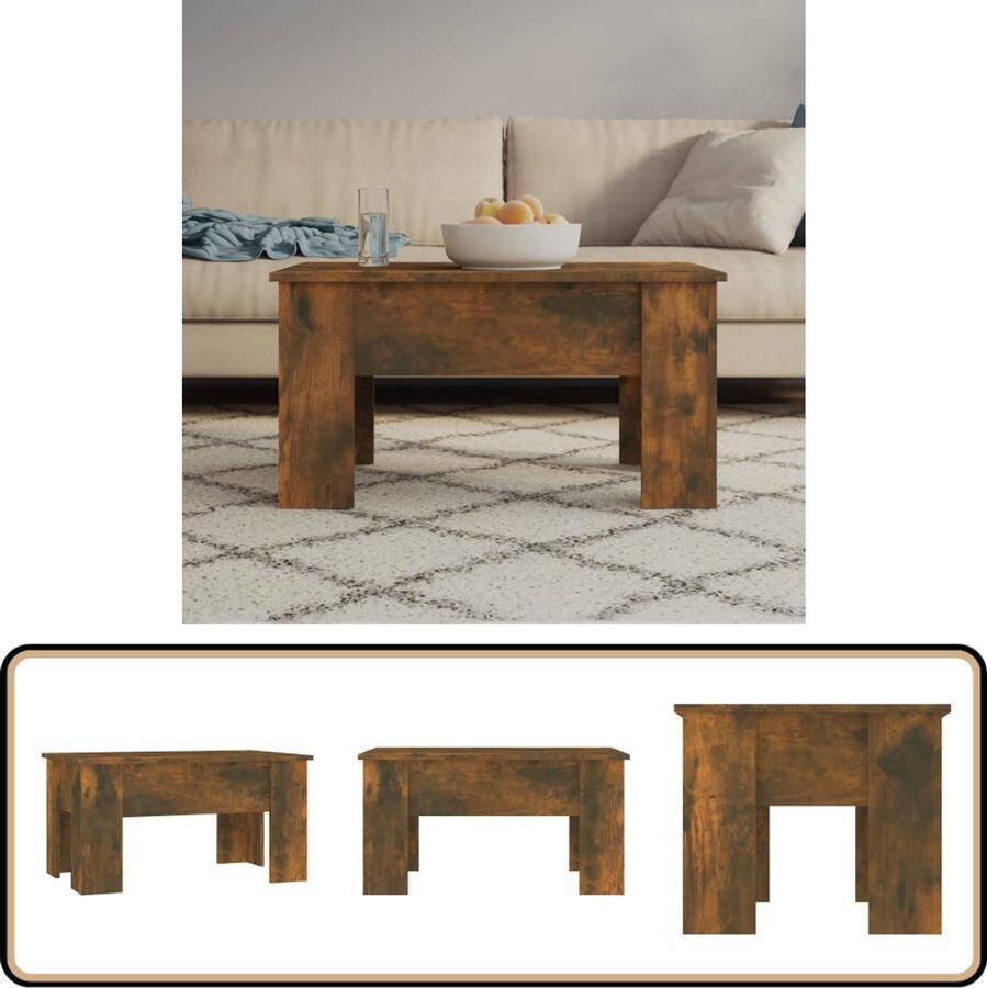 The Living Store Salontafel Lift-Top Bewerkt Hout Gerookt Eiken 79 x 49 x 41 cm Vaakzijdig Salontafel Houten Salontafel Lift-top Tafel Multifunctionele Tafel Eethoek - Foto 2