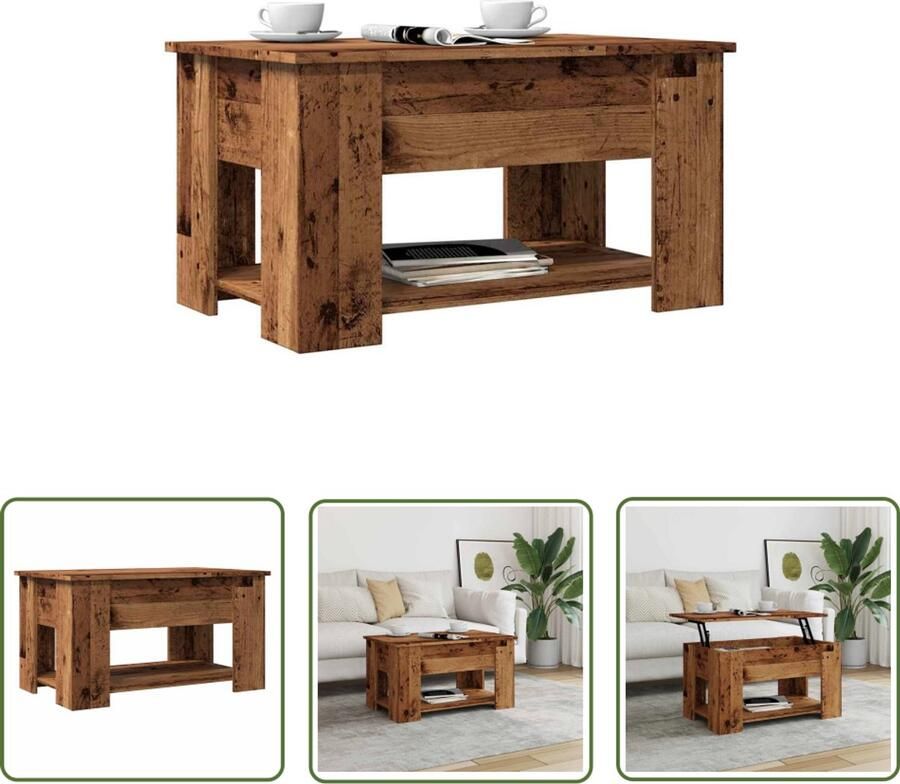 The Living Store Salontafel 79x49x41 cm bewerkt hout oud houtkleurig Salontafel Houten Salontafel Multifunctionele Salontafel Lift Top Tafel Opbergruimte