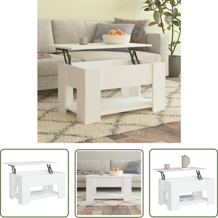 The Living Store Salontafel Lift-top Bewerkt hout 79 x 49 x 41 cm Wit Salontafel Houten Salontafel Lift Top Tafel Multifunctionele Tafel Wit Meubilair - Foto 2