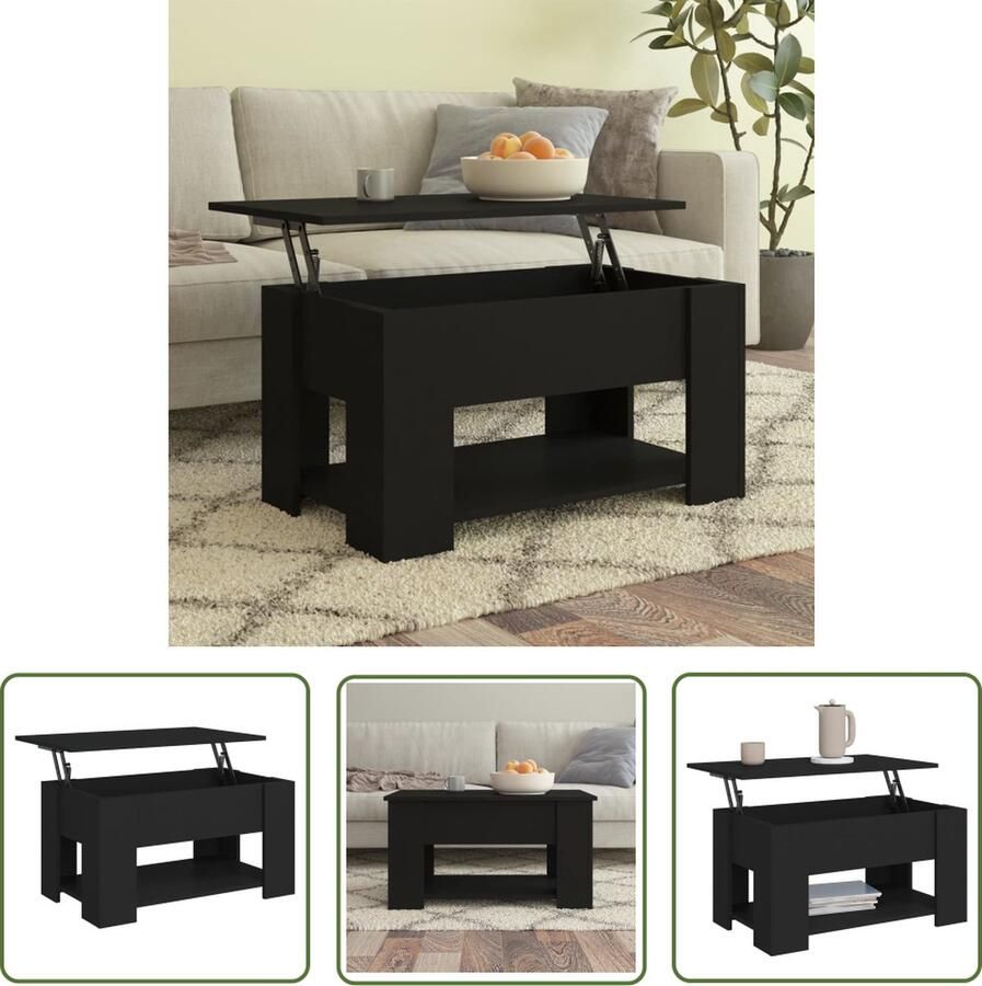 The Living Store Salontafel Lift-Top Ontwerp Bewerkt hout 79 x 49 x 41 cm Zwart Salontafel Houten Salontafel Lift Top Tafel Multifunctionele Tafel Zwarte Salontafel - Foto 2