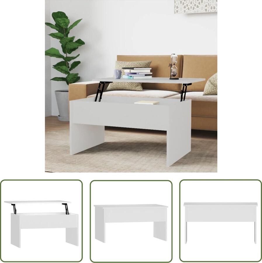 The Living Store Salontafel 80x50 5x41 5 cm bewerkt hout wit Salontafel Houten Salontafel Witte Salontafel Lift-top Tafel Multifunctionele Tafel - Foto 2