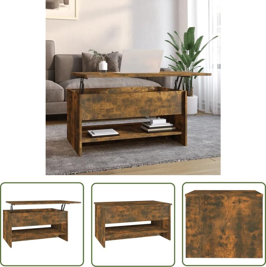The Living Store Salontafel Gerookt Eiken 80 x 50 x 40 cm Verstelbaar en met Verborgen Opbergruimte Salontafel Houten Salontafel Gerookte Eiken Salontafel Met Opbergruimte Multifunctionele Salontafel - Foto 2