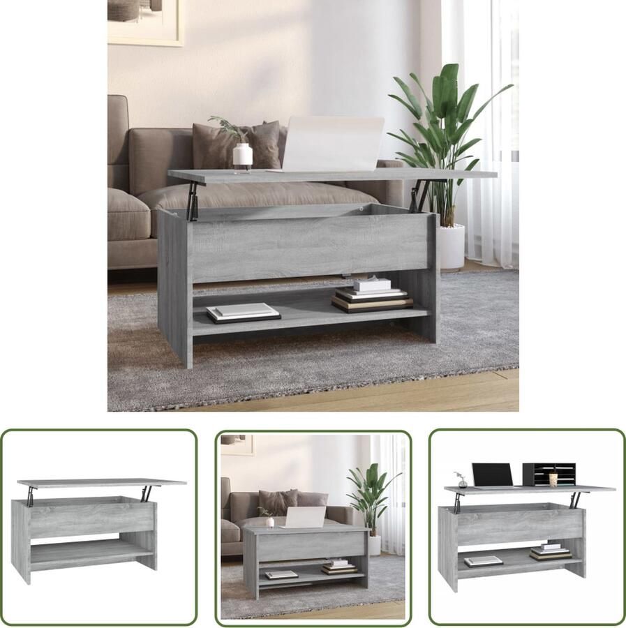 VidaXL Salontafel 80x50x40 cm bewerkt hout grijs sonoma eiken Salontafel Houten Salontafel Grijze Salontafel Sonoma Eiken Salontafel Met Opbergruimte - Foto 2