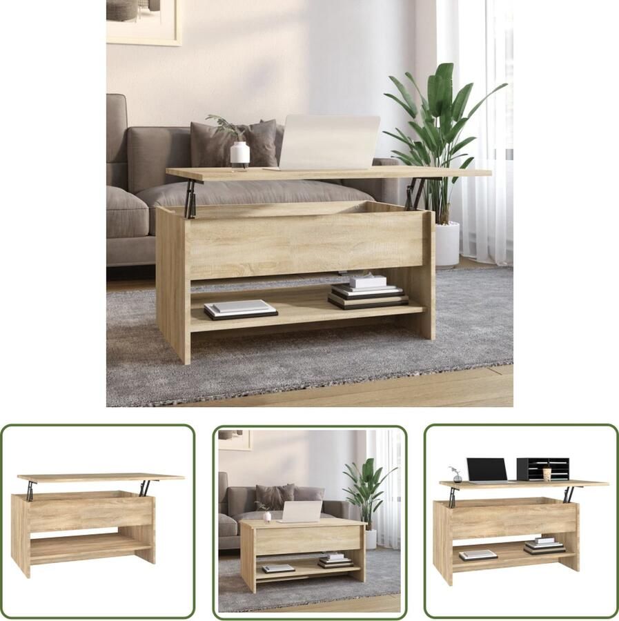 The Living Store Salontafel 80x50x40 cm bewerkt hout sonoma eikenkleurig Salontafel Houten Salontafel Bruin Sonomaplank Salontafel Met Lade - Foto 2