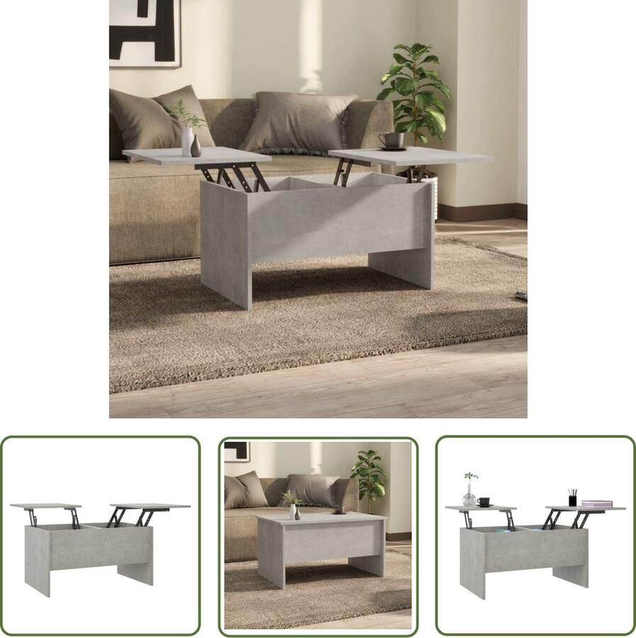 The Living Store Salontafel Betongrijs Bewerkt Hout 80 x 50 x 42.5 cm Verstelbaar Salontafel Houten Salontafel Beton Grijze Salontafel Verstelbare Salontafel Multifunctionele Salontafel - Foto 2