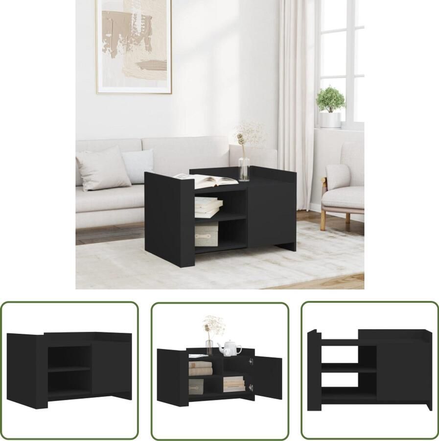 VidaXL Salontafel 80x50x50 cm bewerkt hout zwart Salontafel Houten Salontafel Zwarte Salontafel Koffietafel Tv Tafeltje