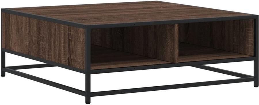 VidaXL Salontafel 80x80x30 cm bewerkt hout en metaal bruin eikenkleur Salontafel Houten Salontafel Metalen Salontafel Industrieel Design Bijzettafel