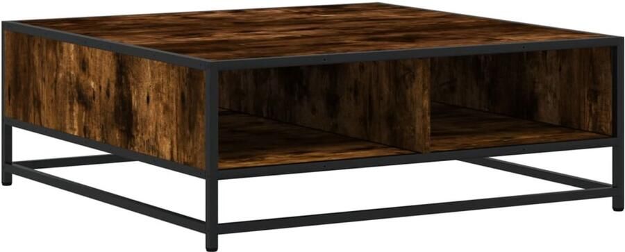 The Living Store Salontafel 80x80x30 cm bewerkt hout en metaal gerookt eiken Salontafel Industrieel Design Houten Tafel Metalen Onderstel Opbergruimte