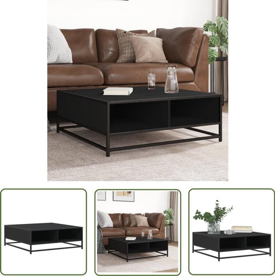 VidaXL Salontafel 80x80x30 cm bewerkt hout en metaal zwart Salontafel Houten Salontafel Zwarte Salontafel Tv Tafeltje Bijzettafel