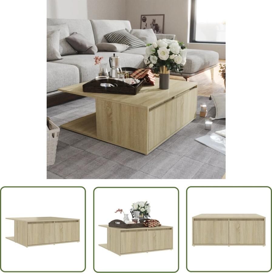 The Living Store Salontafel Sonoma Eiken 80 x 80 x 31 cm Stabiele en Duurzame Tafel Salontafel Houten Salontafel Eikenhouten Salontafel Tv Tafellaar Koffietafel - Foto 2