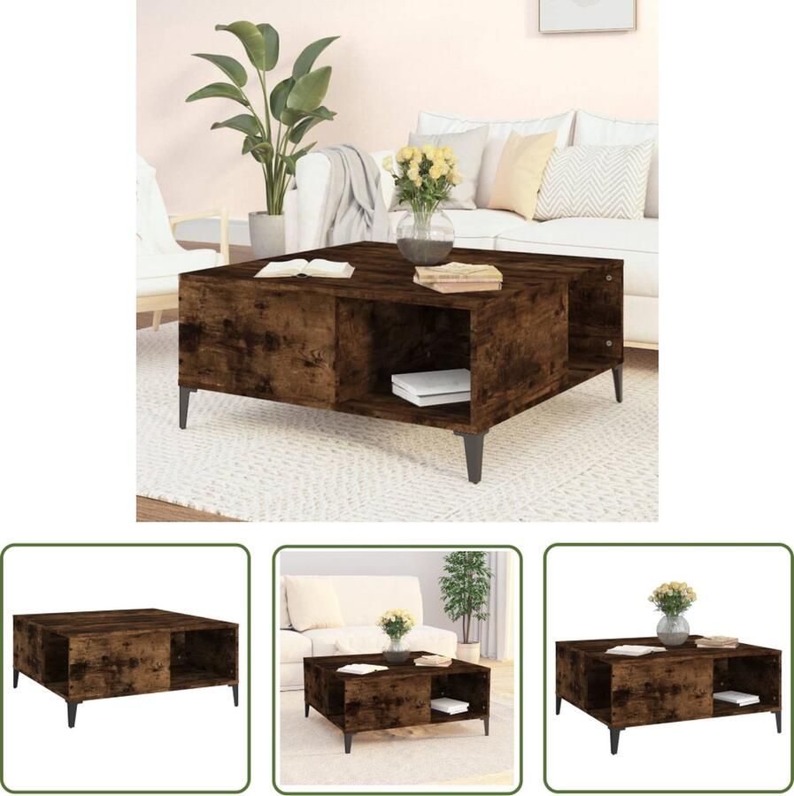 The Living Store Salontafel 80x80x36 5 cm bewerkt hout gerookt eikenkleurig Salontafel Houten Salontafel Salontafeltjes Kleine Salontafel Bruine Salontafel