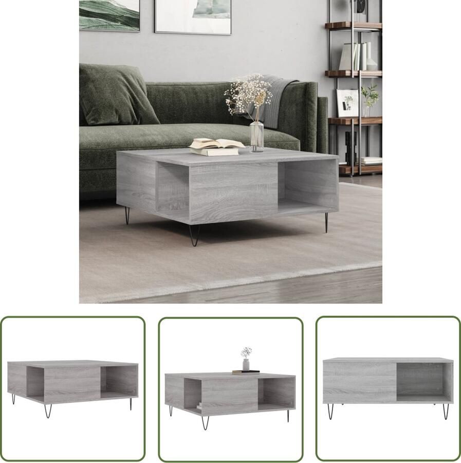 The Living Store Salontafel Grijs Sonoma Eiken 80 x 80 x 36.5 cm Bewerkt hout en metaal Salontafel Houten Salontafel Grijs Salontafel Nowoczesny Bijzettafel