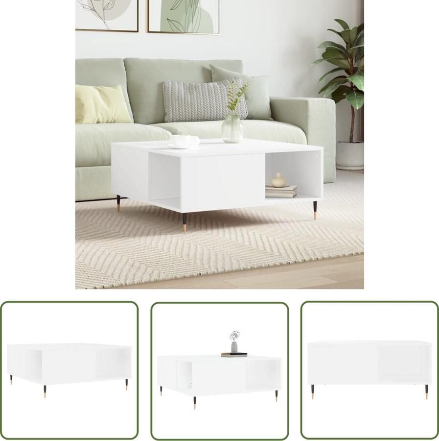 The Living Store Salontafel Hout en Metaal 80x80x36.5 cm Wit Salontafel Houten Salontafel Witte Salontafel Design Salontafel Bijzettafel