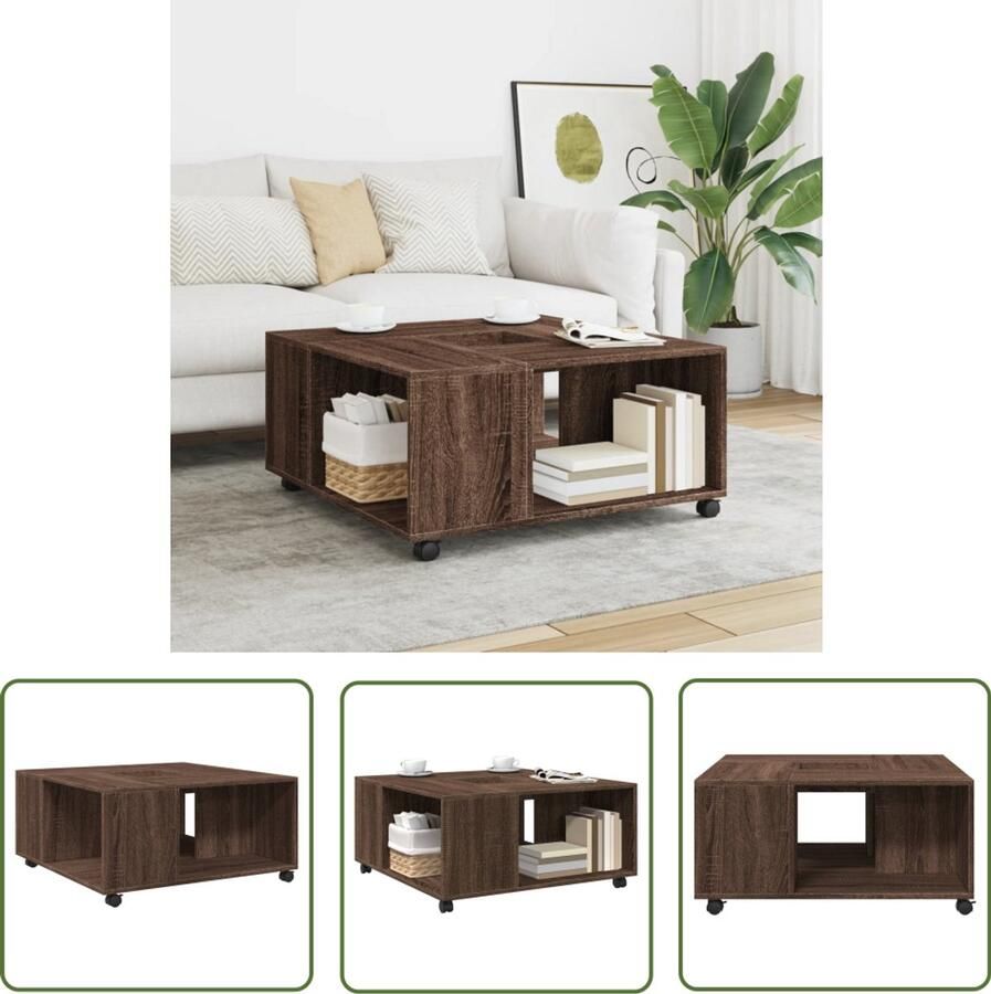 The Living Store Salontafel 80x80x40 cm bewerkt hout bruin eikenkleur Salontafel Houten Salontafel Woonkamer Meubels Multifunctioneel Meubel Opbergkast