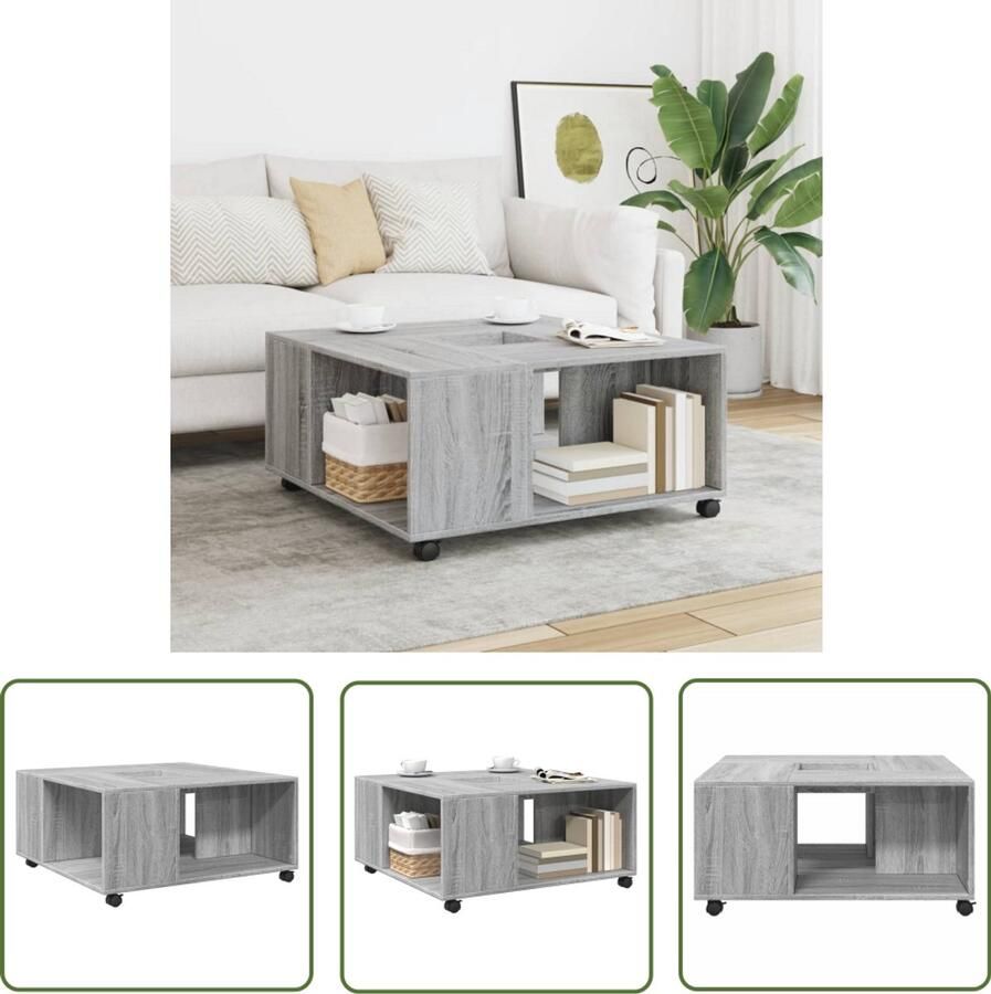 The Living Store Salontafel 80x80x40 cm bewerkt hout grijs sonoma eikenkleurig Salontafel Houten Salontafel Grijze Salontafel Eikenhouten Salontafel Multifunctionele Salontafel
