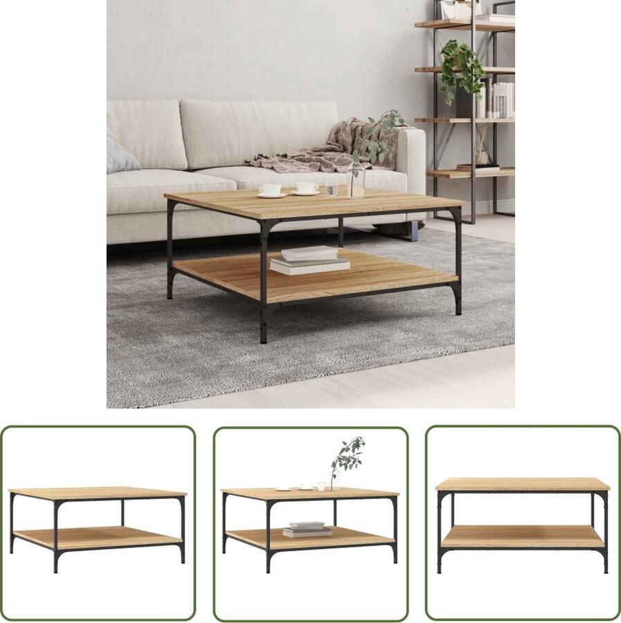 The Living Store Salontafel Sonoma Eiken 80x80x40 cm Opbergruimte Stevig materiaal en frame Salontafel Houten Salontafel Met Opbergruimte Sonoma Eiken Tv Tafellaar