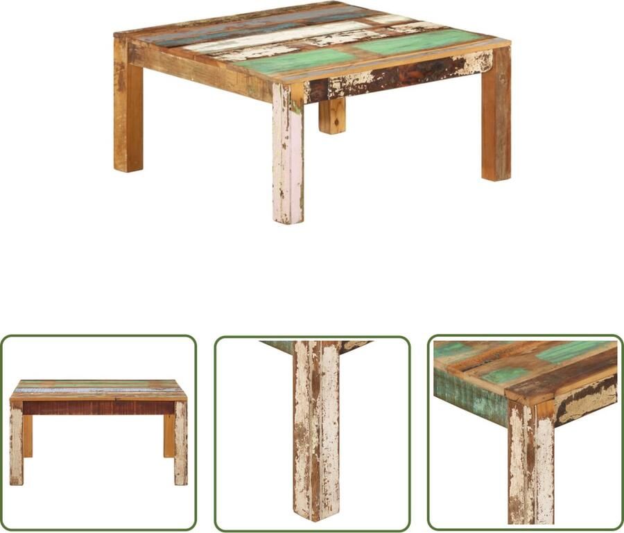 The Living Store Banktafel Massief gerecycled hout 80 x 80 x 40 cm Handgemaakt Salontafel Houten Salontafel Banktafel Bijzettafel Recycled Wood Furniture - Foto 2
