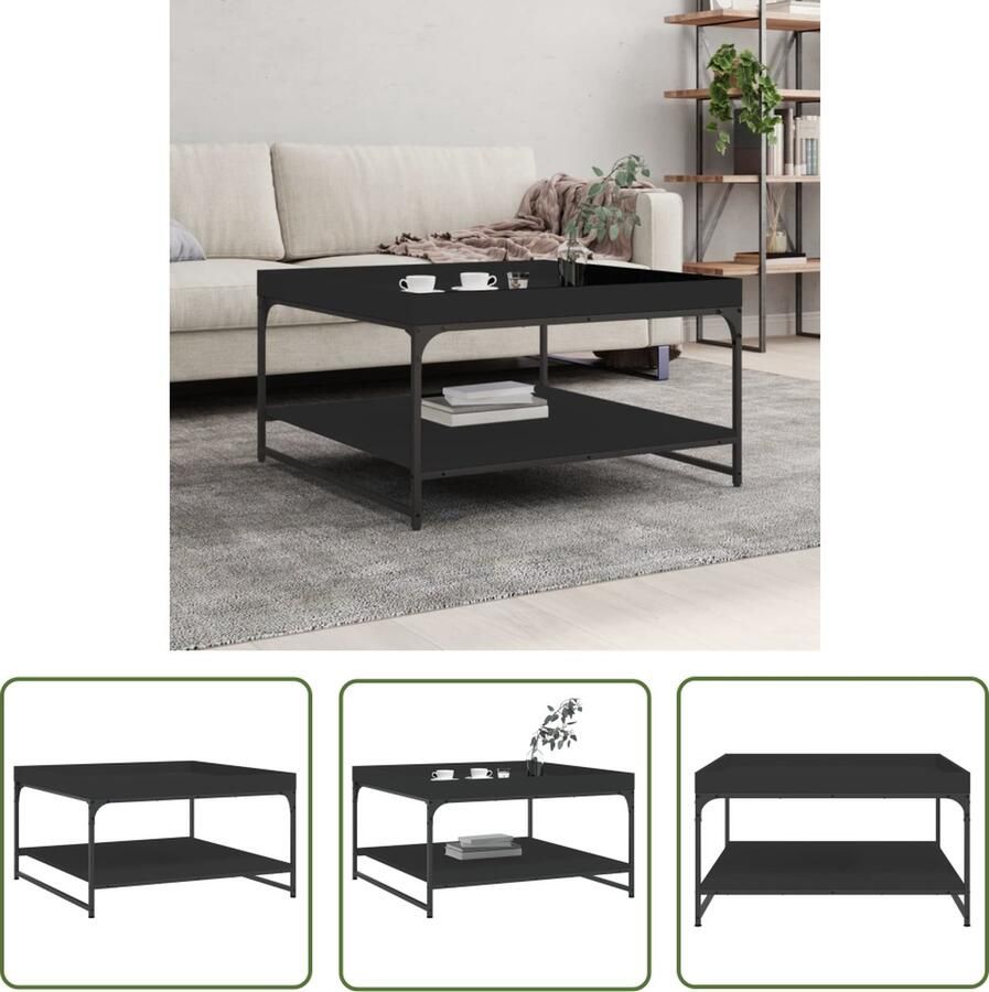 The Living Store Salontafel Bewerkt Hout Zwart 80 x 80 x 45 cm Stevig Tafelblad Salontafel Houten Salontafel Zwarte Salontafel Zwart VidaXL Salontafel