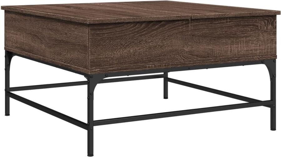 VidaXL Salontafel 80x80x45 cm bewerkt hout en metaal bruin eikenkleur Salontafel Houten Salontafel Metalen Salontafel Bruine Salontafel Eiken Salontafel