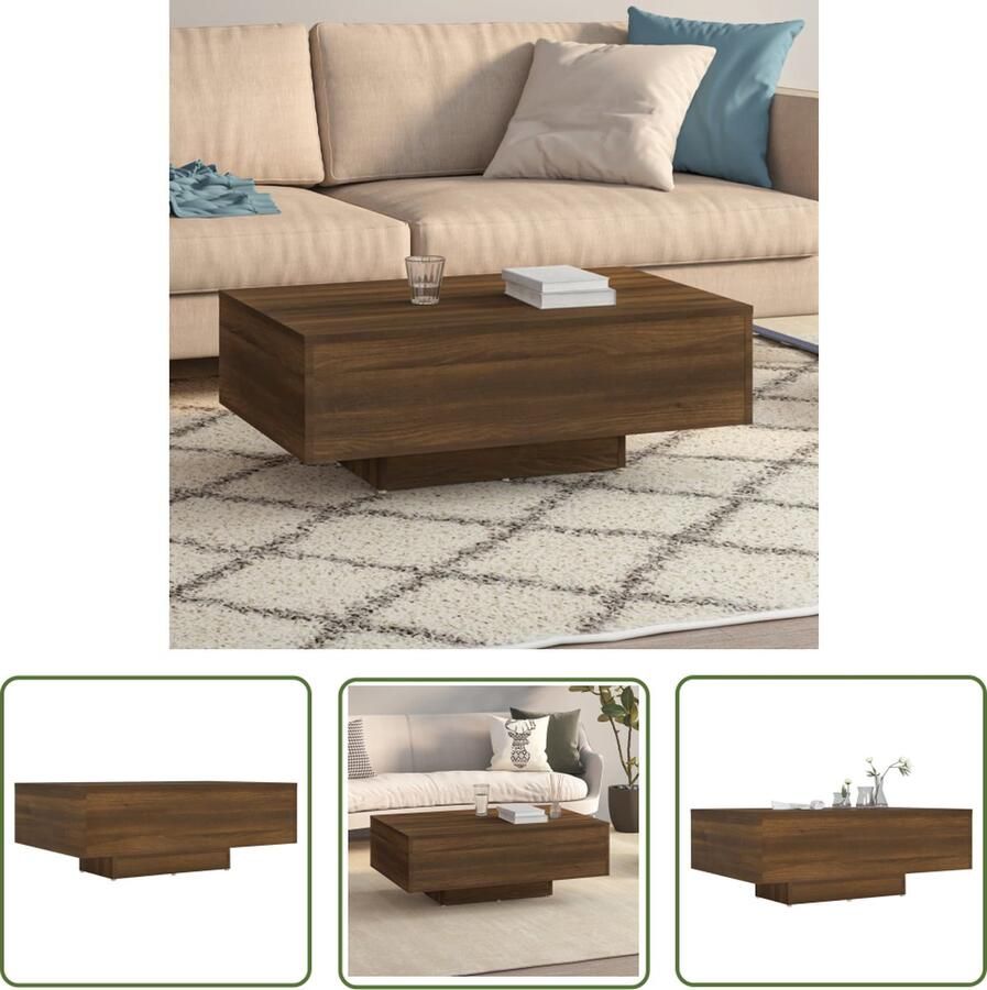 The Living Store Salontafel Modern Bruineiken 85x55x31 cm Bewerkt hout Salontafel Houten Salontafel Bruine Salontafel Modern Salontafel Bruine Eiken Salontafel - Foto 2