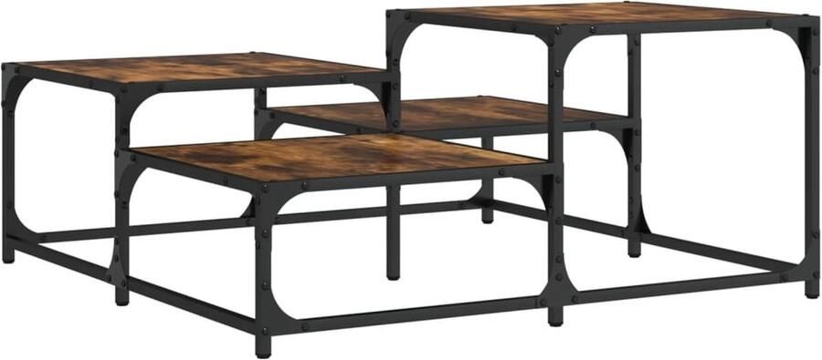 The Living Store Salontafel 87 5x87 5x40 cm bewerkt hout gerookt eikenkleurig Salontafel Houten Salontafel Industriële Salontafel Vierkante Salontafel Bruine Salontafel