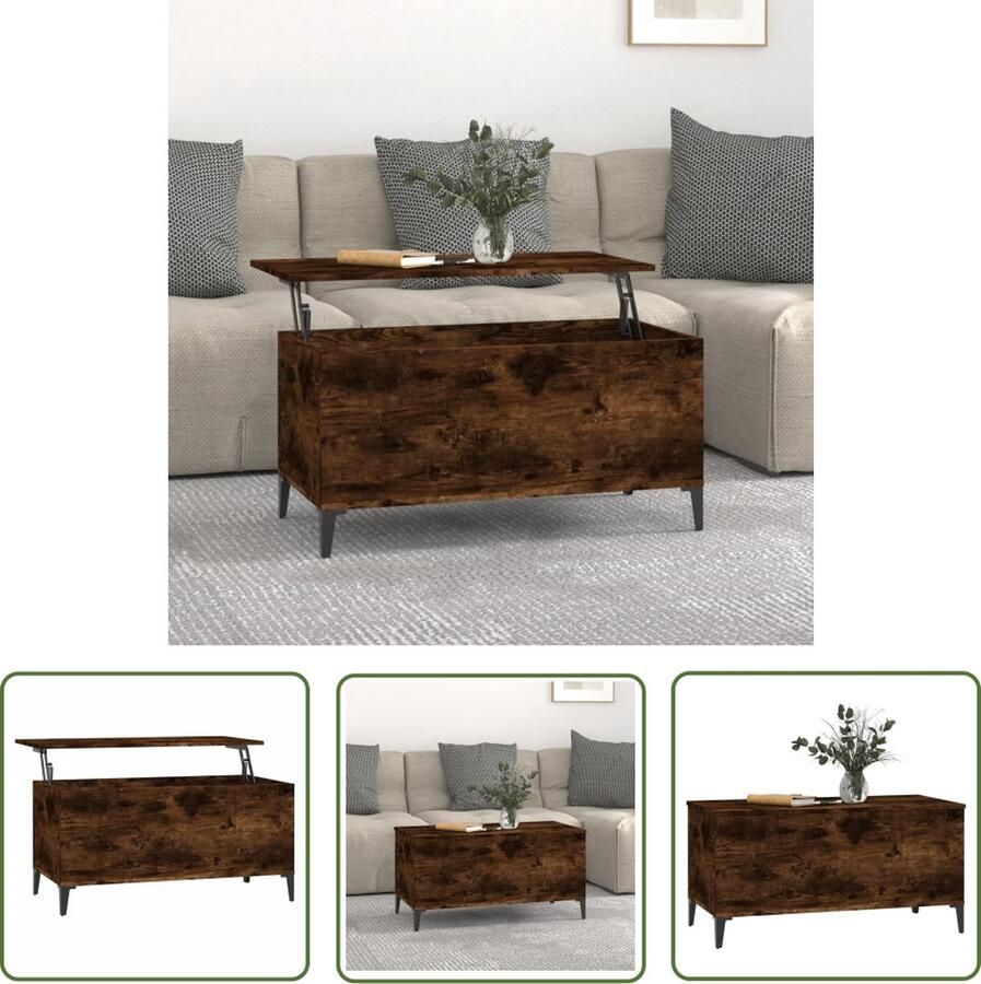 The Living Store Salontafel Lift-top Gerookt Eiken 90x44.5x45 cm Duurzaam bewerkt hout Salontafel Houten Salontafel Lift-top Tafel Bruine Salontafel VidaXL Salontafel - Foto 2