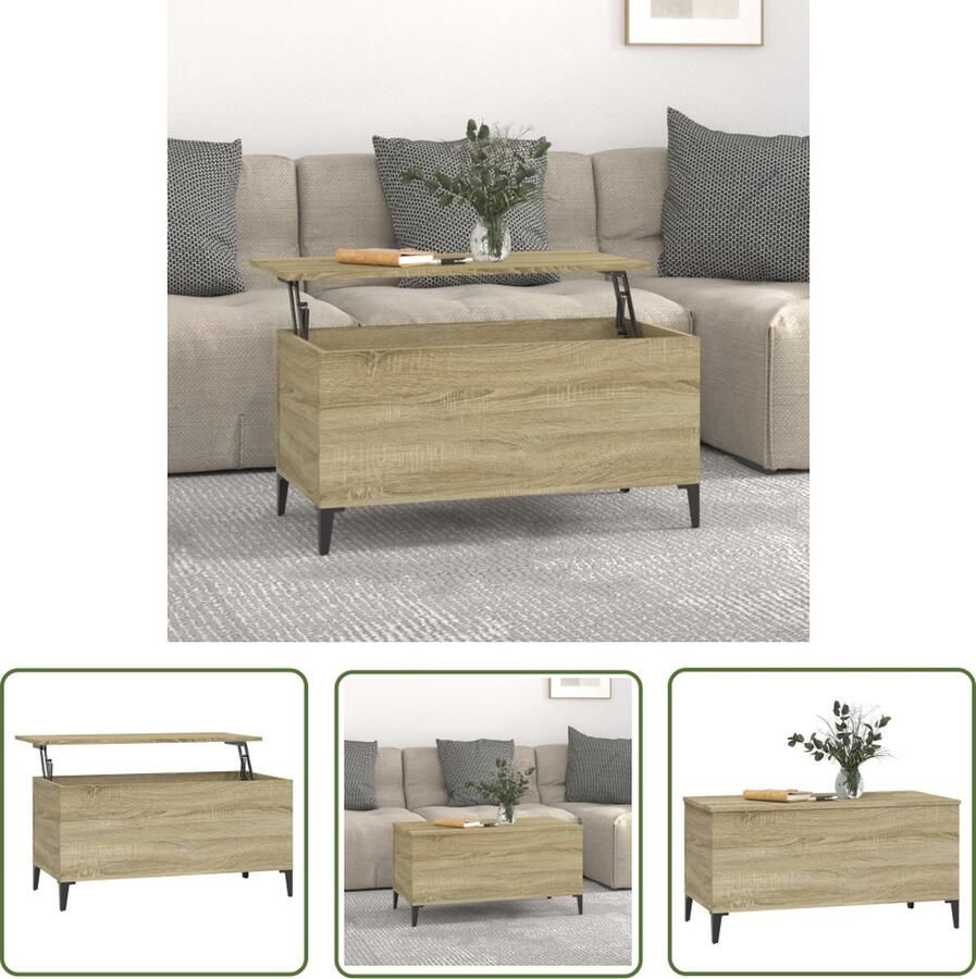 The Living Store Salontafel 90x44 5x45 cm bewerkt hout sonoma eikenkleurig Salontafel Houten Salontafel Liftable Salontafel Tv Tafellaar Zitkamer Meubilair - Foto 2