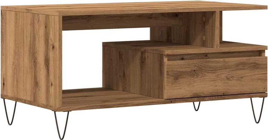 The Living Store Salontafel 90x49x45 cm bewerkt hout artisanaal eikenkleurig Salontafel Houten Salontafel Bijzettafel Eiken Kleurige Salontafel Multifunctionele Salontafel