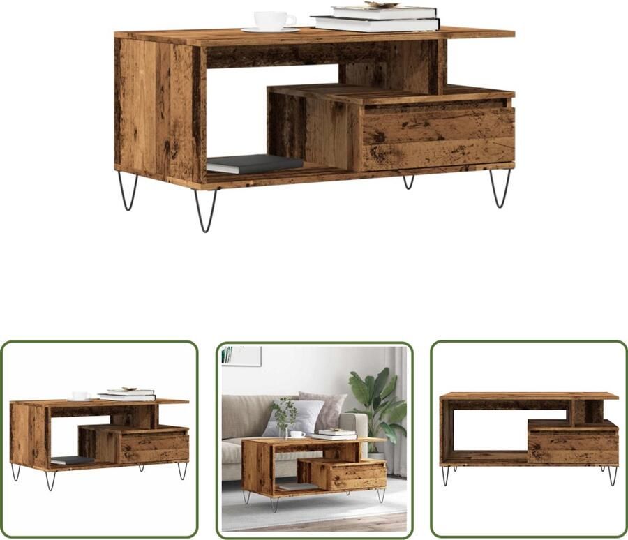 VidaXL Salontafel 90x49x45 cm bewerkt hout oud houtkleurig Salontafel Houten Salontafel Vintage Salontafel Industriële Salontafel Coffee Table