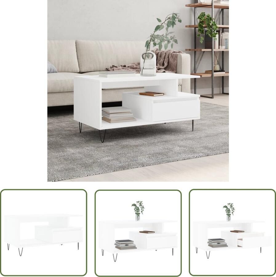 The Living Store Salontafel Bewerkt Hout Met Lade Wit 90x49x45 cm Salontafel Houten Salontafel Witte Salontafel Bijzettafel Salontafeltje