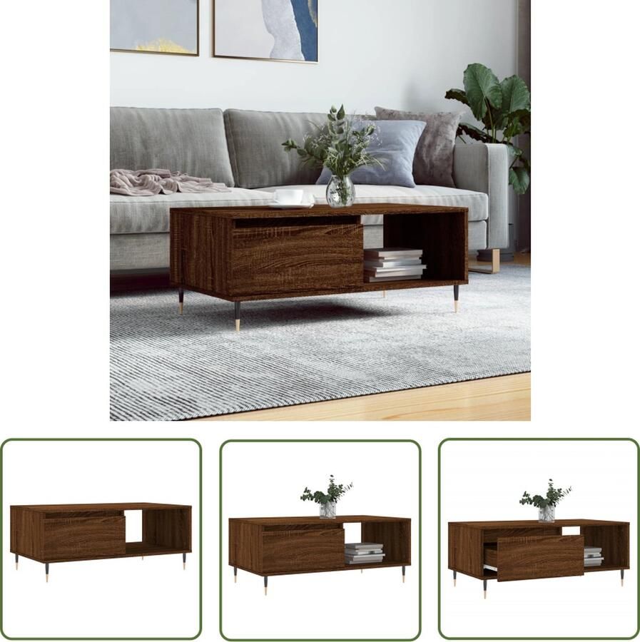 The Living Store Salontafel Bruineiken Bewerkt Hout en Metaal 90 x 50 x 36.5 cm Duurzaam en Stijlvol Salontafel Houten Salontafel Bruine Salontafel Design Salontafel Bijzettafel