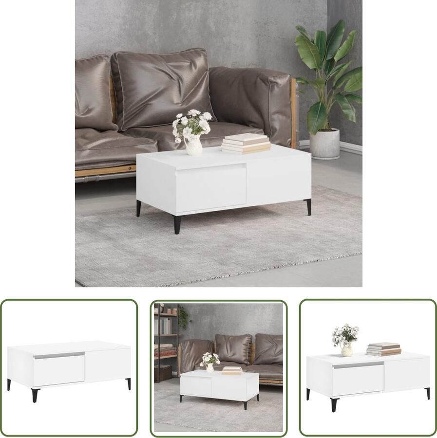 The Living Store Salontafel 90x50x36.5 cm Wit Bewerkt Hout en Metaal Salontafel Houten Salontafel Wit Salontafel Kleine Salontafel Moderne Salontafel