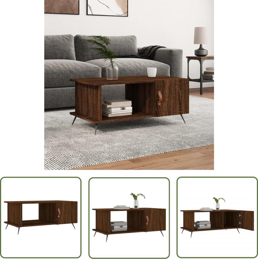The Living Store Salontafel Bruineiken 90 x 50 x 40 cm Duurzaam bewerkt hout Praktische opbergruimte Stevig tafelblad Kalme stijlvolle ijzeren poten Salontafel Houten Salontafel Bruine Salontafel Bijzettafel Opbergruimte