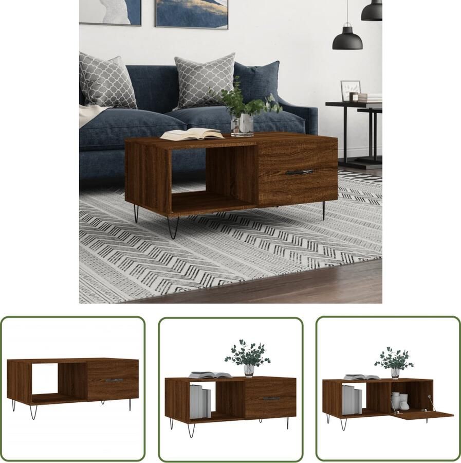 The Living Store Salontafel Bruin Bewerkt Hout 90 x 50 x 40 cm Duurzaam materiaal Voldoende opbergruimte Stevig tafelblad Praktische deur IJzeren poten