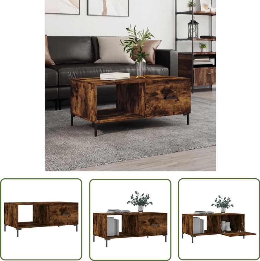 The Living Store Salontafel 90x50x40 cm bewerkt hout gerookt eikenkleurig Salontafel Houten Salontafel Gerookte Eiken Meubels Salontafels Met Lade Tv Tafels