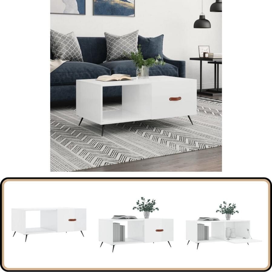 VidaXL Salontafel 90x50x40 cm Hoogglans Wit Salontafel Bijzettafel Houten Salontafel Hoogglans Wit Salontafeltje Living Room Furniture Meubilair
