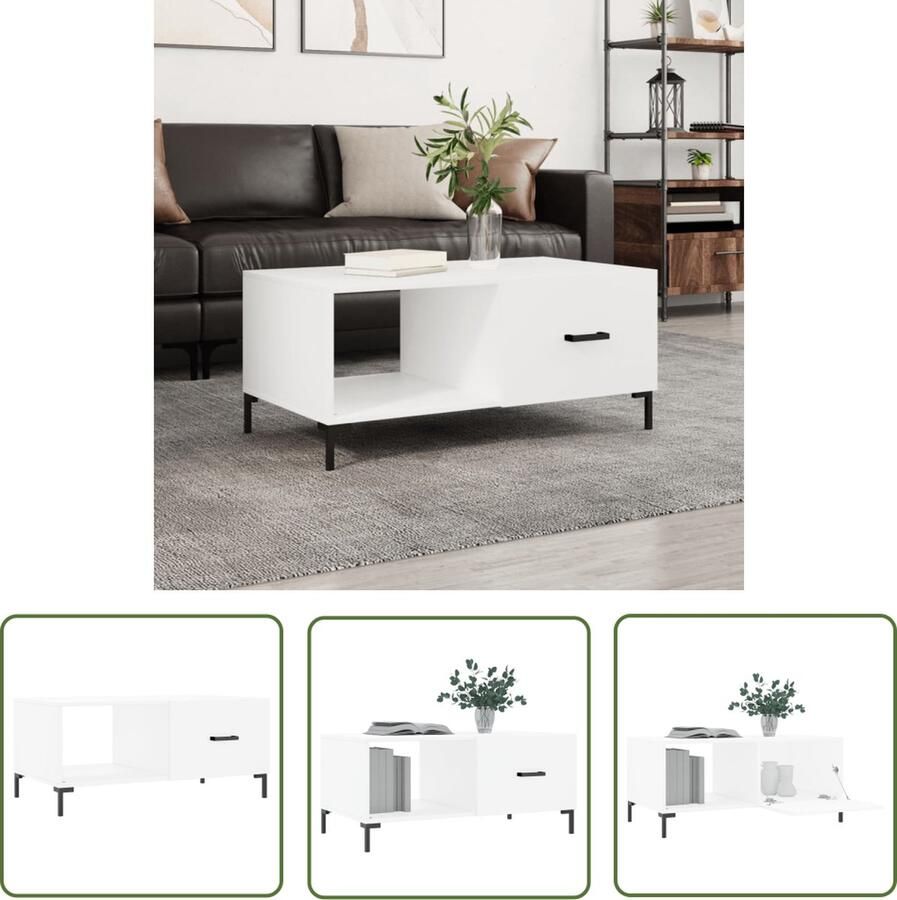 The Living Store Salontafel Wit 90 x 50 x 40 cm Duurzaam hout en ijzer Salontafel Houten Salontafel Wit Salontafel Bijzettafel Salontafeltje