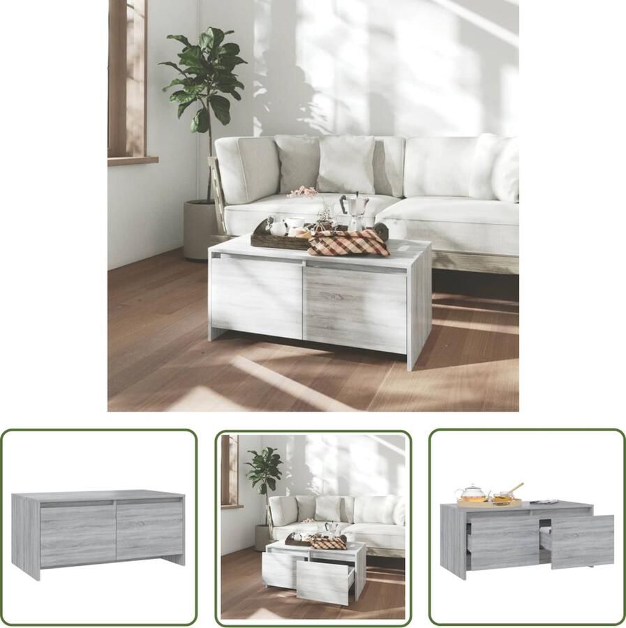 The Living Store Salontafel 90x50x41 5 cm bewerkt hout grijs sonoma eikenkleurig Salontafel Houten Salontafel Grijze Salontafel Sonomatafeltje Tv Tafeltje - Foto 2