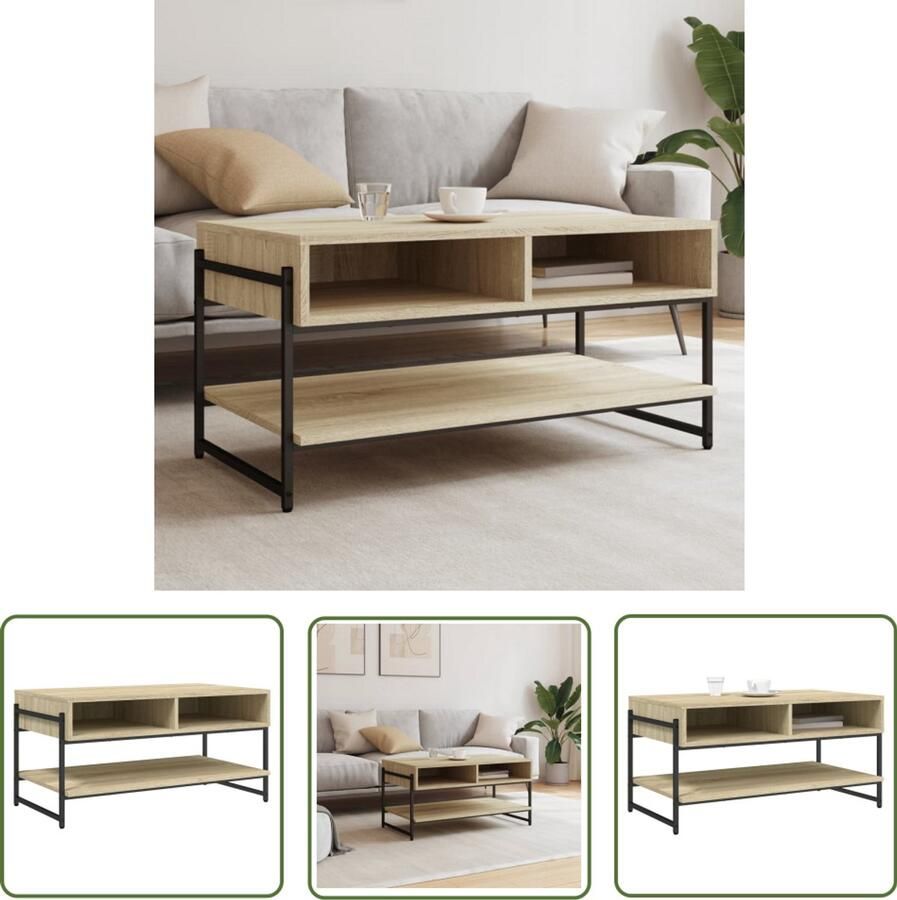 VidaXL Salontafel 90x50x45 cm bewerkt hout sonoma eikenkleurig Salontafel Houten Salontafel Sonoma Eiken Kleur Living Room Furniture Tv Stand