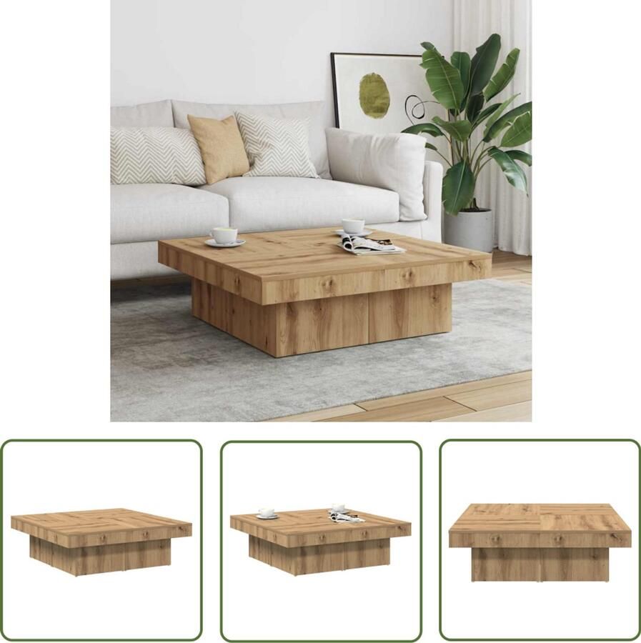 The Living Store Salontafel 90x90x28 cm bewerkt hout artisanaal eikenkleur Salontafel Houten Salontafel Bijzettafel Eikenhouten Salontafel Living Room Furniture
