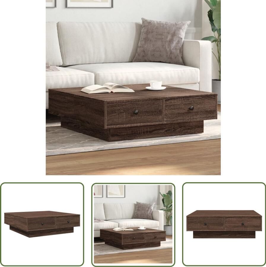 VidaXL Salontafel 90x90x28 cm bewerkt hout bruin eikenkleur Salontafel Houten Salontafel Bruine Salontafel Eiken Salontafel Living Room Furniture