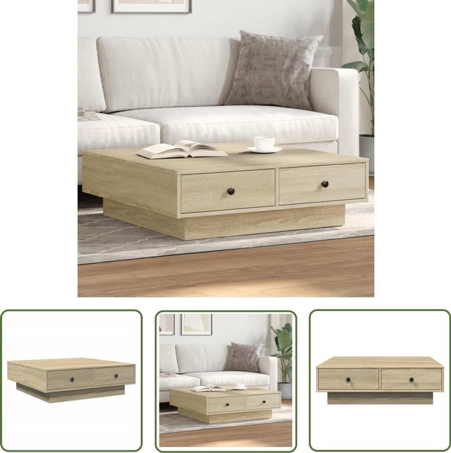 VidaXL Salontafel 90x90x28 cm spaanplaat sonoma eikenkleurig Salontafel Houten Salontafel Tv Tafeltje Koffietafel Bruine Salontafel