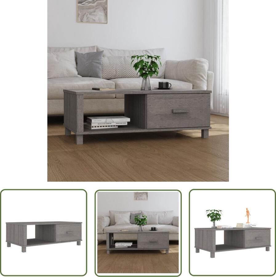 The Living Store HAMAR Salontafel 100 x 55 x 35 cm Massief grenenhout Lichtgrijs Salontafel Houten Salontafel Salontafeltje Livingroom Meubilair Grenoble Hout - Foto 2