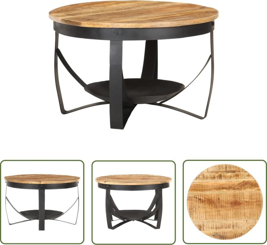 The Living Store IndustriÃle Woonkamertafel 68 x 43 cm Ruw Mangohout en IJzer met Zwarte Poedercoating Industriele Salontafel Houten Salontafel Mangoholztaslontafel Salontafel Zwart Metaal Vintage Salontafel