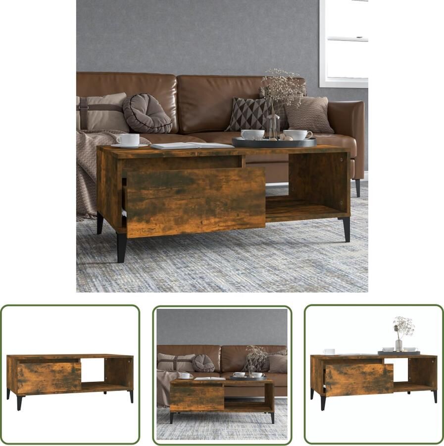 VidaXL Houten Salontafel Industriele Salontafel 90x50x36 5 cm bewerkt hout gerookt eikenkleurig Salontafel Met Lade Bruine Salontafel Vintage Salontafel - Foto 2