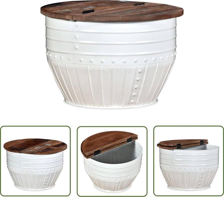 The Living Store IndustriÃle Houten Salontafel 60 x 40 cm Gerecycled Hout Tonvormige Onderkant Industriele Salontafel Houten Salontafel Vintage Salontafel Recycled Wood Furniture Stoer Meubilair - Foto 2