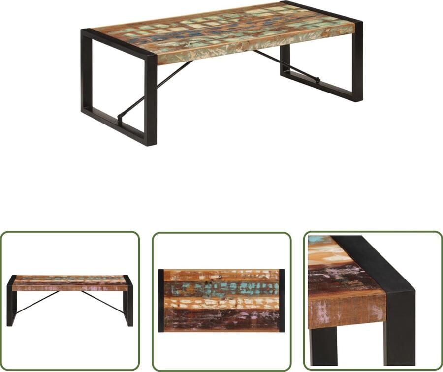The Living Store IndustriÃle Woonkamertafel 120x60x40cm Massief gerecycled hout gepoedercoat staal Industriele Woonkamertafel Houten Salontafel Herbruikt Hout Meubilair Vintage Salontafel Design Salontafel - Foto 2