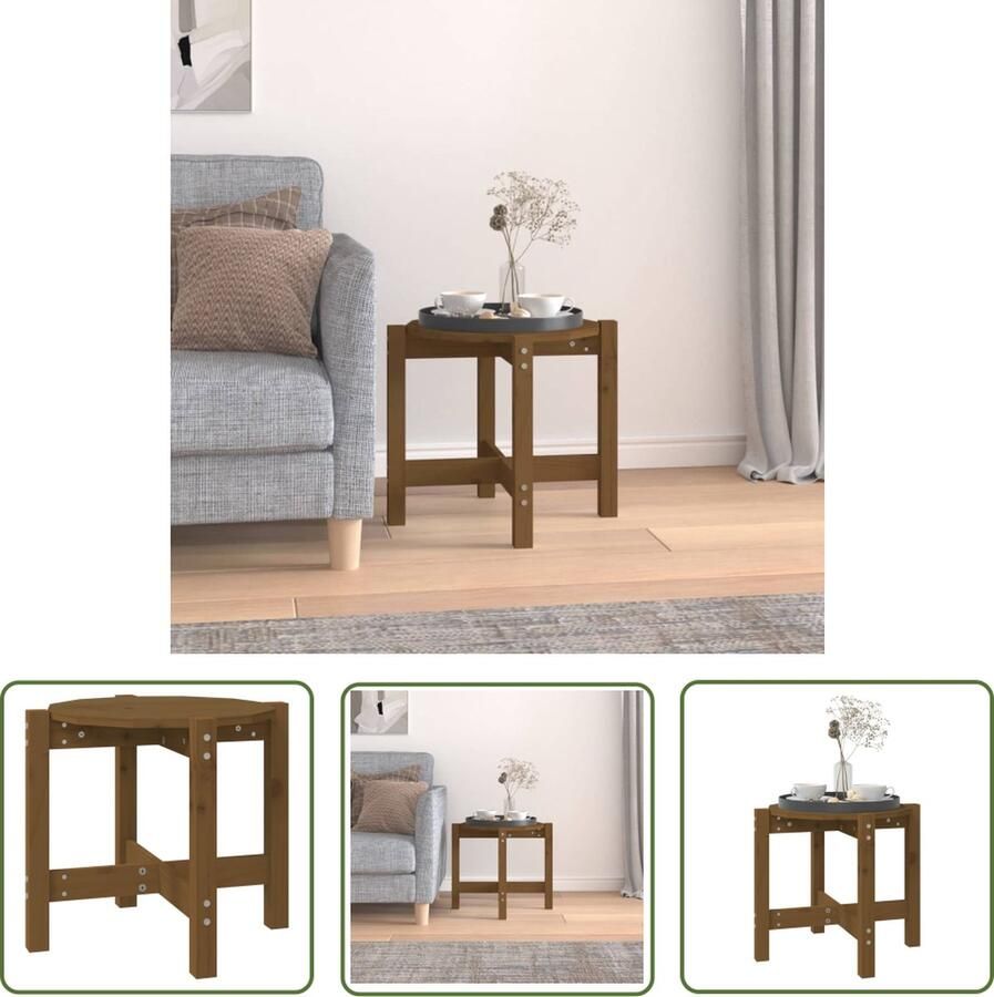The Living Store Klassieke Houten Salontafel 52.5 x 45 cm Massief Grenenhout Klassieke Salontafel Houten Salontafel Grenenhouten Salontafel Bruin Salontafel Rond - Foto 2